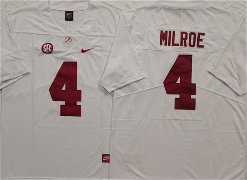 Men's White Alabama Crimson Tide #4 Jalen Milroe F.U.S.E Stitched Football Jersey